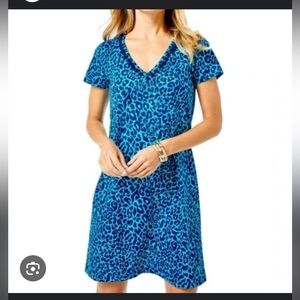 Lilly Pulitzer Etta v-neck Pima cotton dress my favorite spot blue animal print
